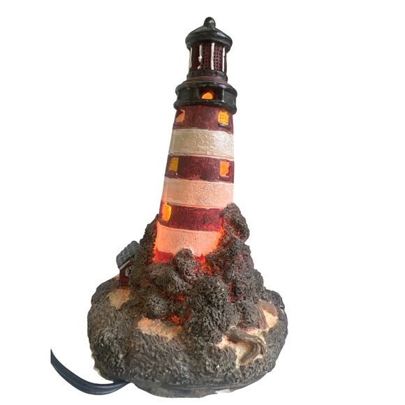 Ceramic Lighthouse Night Light or Luminary  Hand-Painted Nautical Coastal Beach - Picture 4 of 10